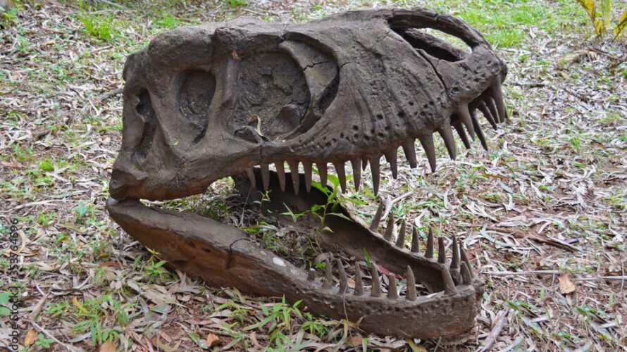 Skull of a Tyrannosaurus Rex at Vale dos dinossauros (Valley of the Dinosaurs Park), Canela, Rio Grande do Sul, Brazil