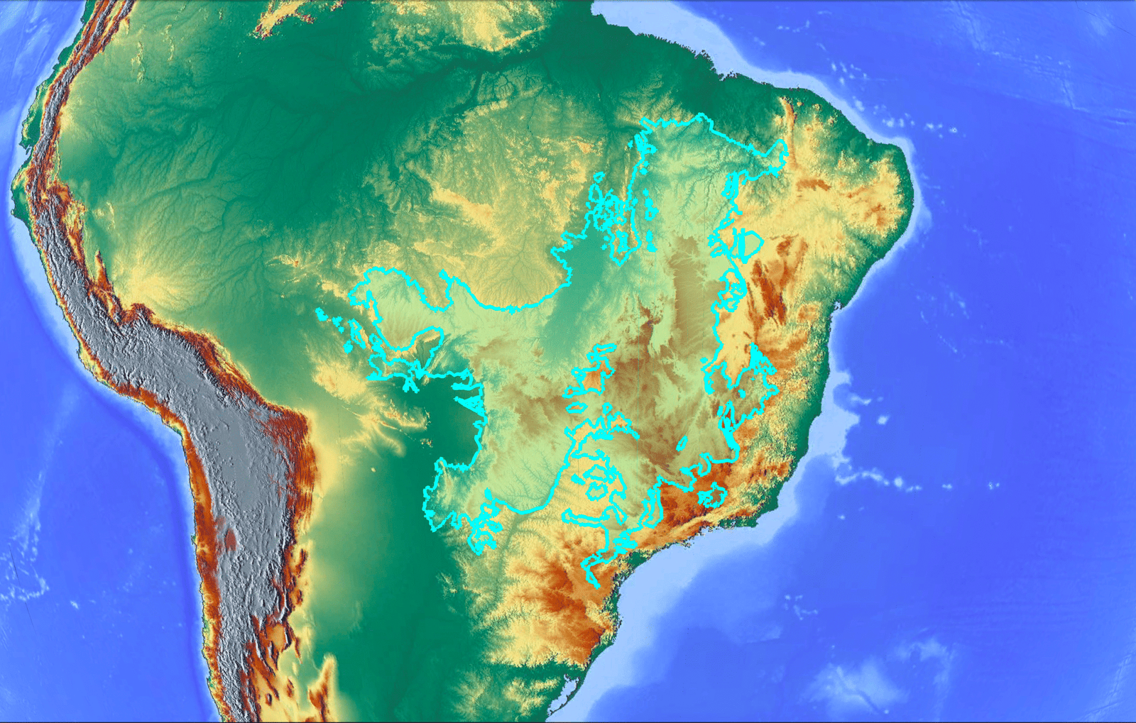 Cerrado Ecoregion Relief Map Flat scaled