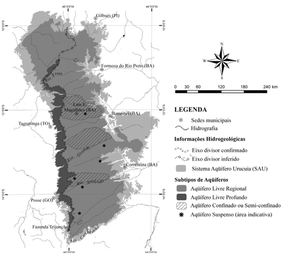 PATRIMÔNIO CIENTÍFICO ESCONDIDO NO OESTE DA BAHIA 2 Figura 6 Mapa de delimitacao espacial preliminar dos subtipos de aqueiferos do Sistema